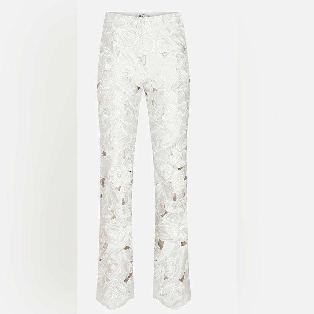 ILA  Saint Rose-Embroidered Laser Cut-Crepe Straight-Leg Pant In White - Sz: 36